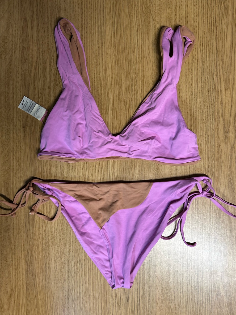 l*space Pink and Tan Reversible Tie-Side Bikini